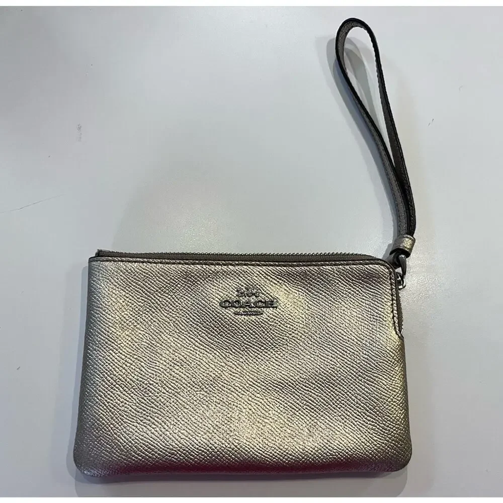 Coach Gold Wristlet Shimmer Glam Small Flat Clutch 6”X4”Party
